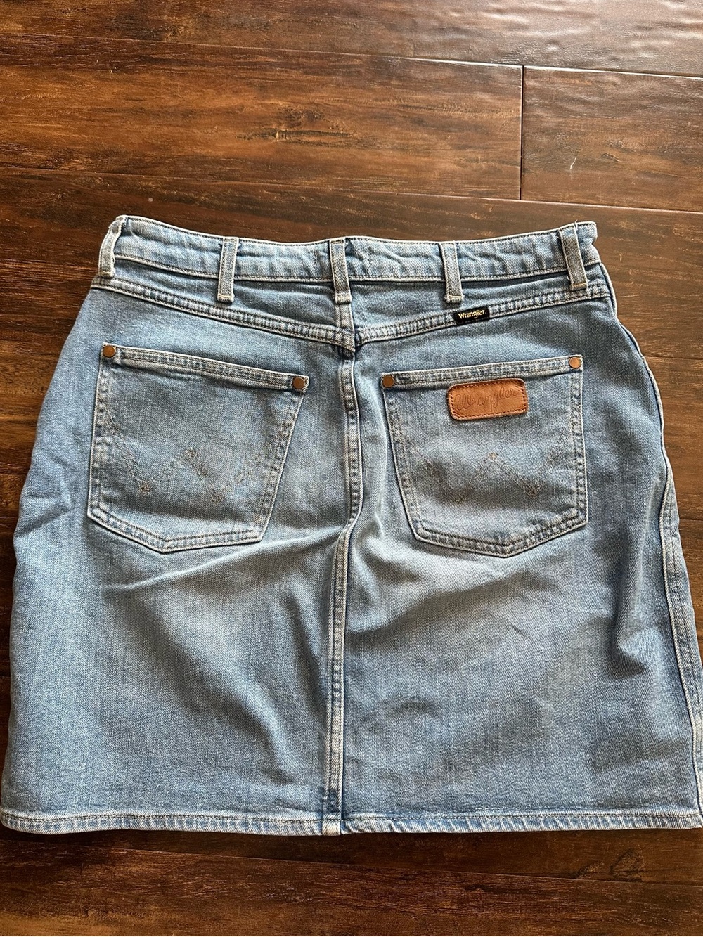 Wrangler Light Blue Denim Skirt with Leather Patch